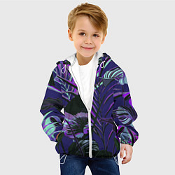 Куртка с капюшоном детская Цветы Тропики Ночью, цвет: 3D-белый — фото 2