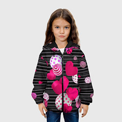 Куртка с капюшоном детская ОПТИЧЕСКАЯ ИЛЛЮЗИЯ ШАРОВ И СЕРДЕЦ, цвет: 3D-черный — фото 2