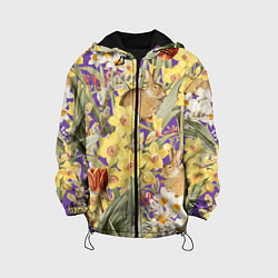 Куртка с капюшоном детская Цветы Нарциссы и Зайцы, цвет: 3D-черный