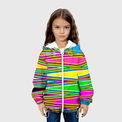 Куртка с капюшоном детская Полосатый радужный разноцветный геометрический узо, цвет: 3D-белый — фото 2