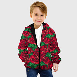 Куртка с капюшоном детская Цветы Много Красных Роз, цвет: 3D-черный — фото 2