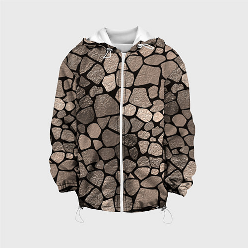 Детская куртка Черно-коричневая текстура камня / 3D-Белый – фото 1