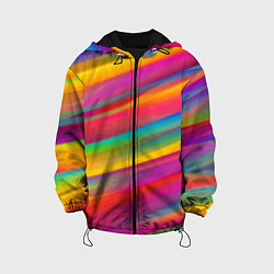 Куртка с капюшоном детская Красочный летний паттерн Цветные полосы, цвет: 3D-черный