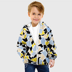 Куртка с капюшоном детская Абстрактный узор в желто-голубых тонах на черном ф, цвет: 3D-белый — фото 2