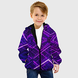 Куртка с капюшоном детская Неоновые ромбы в абстракции - Фиолетовый, цвет: 3D-черный — фото 2