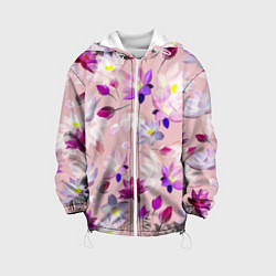 Куртка с капюшоном детская Цветы Разноцветные Лотосы, цвет: 3D-белый