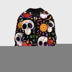 Куртка с капюшоном детская Веселые черепа в цветах, цвет: 3D-черный