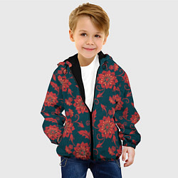 Куртка с капюшоном детская Red flowers texture, цвет: 3D-черный — фото 2