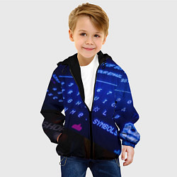Куртка с капюшоном детская Неоновая клавиатура - Синий, цвет: 3D-черный — фото 2