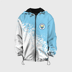 Куртка с капюшоном детская Manchester city белые брызги на голубом фоне, цвет: 3D-черный