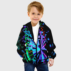 Куртка с капюшоном детская Неоновые дискообразные узоры - Синий, цвет: 3D-черный — фото 2