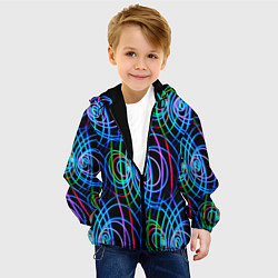 Куртка с капюшоном детская Неоновые круги и линии - Голубой, цвет: 3D-черный — фото 2