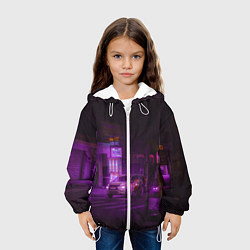 Куртка с капюшоном детская Неоновый ночной переход - Фиолетовый, цвет: 3D-белый — фото 2