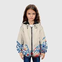 Куртка с капюшоном детская Японский орнамент волн, цвет: 3D-черный — фото 2