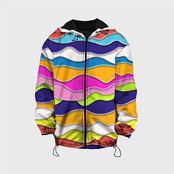 Куртка с капюшоном детская Разноцветные волны Летний паттерн, цвет: 3D-черный