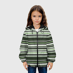Куртка с капюшоном детская Горизонтальные зеленые белые полосы, цвет: 3D-черный — фото 2