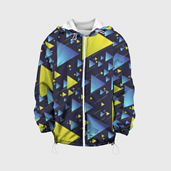 Куртка с капюшоном детская Абстракция Из Жёлтых и Синих Треугольников На Тёмн, цвет: 3D-белый