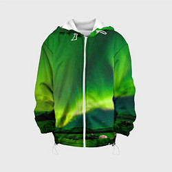Куртка с капюшоном детская Абстрактное полярное сияние - Зелёный, цвет: 3D-белый