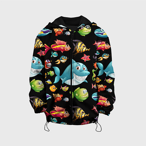 Детская куртка Прикольная акула и другие жители океана / 3D-Черный – фото 1