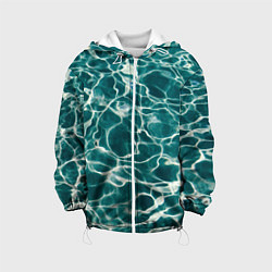 Куртка с капюшоном детская Абстрактные волны в воде - Тёмно-зелёный, цвет: 3D-белый