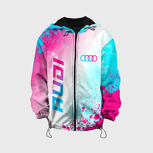 Детская куртка Audi neon gradient style: символ и надпись вертика / 3D-Черный – фото 1