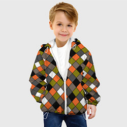 Куртка с капюшоном детская Геометрический узор в коричнево-оливковых тонах, цвет: 3D-белый — фото 2