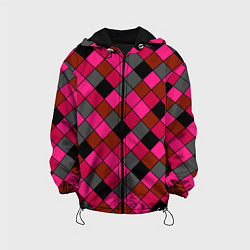 Куртка с капюшоном детская Розово-красный геометрический узор, цвет: 3D-черный