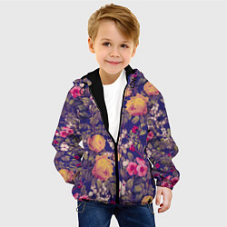 Куртка с капюшоном детская Летний Букет Цветов На Синем Фоне, цвет: 3D-черный — фото 2