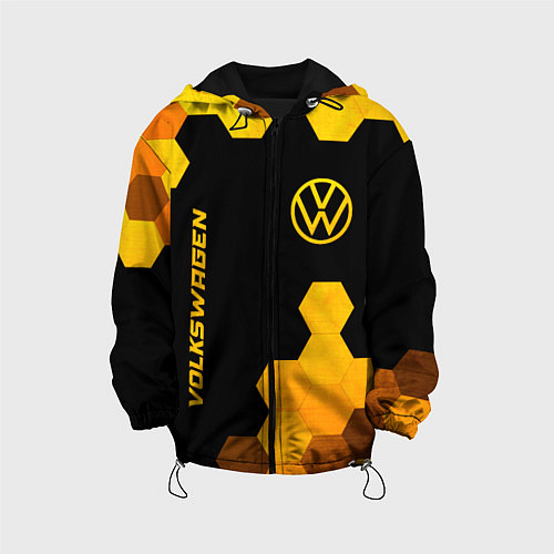 Детская куртка Volkswagen - gold gradient: символ и надпись верти / 3D-Черный – фото 1