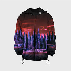 Куртка с капюшоном детская Абстрактный фиолетовый лес и тёмная река, цвет: 3D-черный