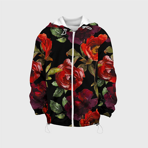 Детская куртка Цветы Нарисованные Розы На Чёрном Фоне / 3D-Белый – фото 1