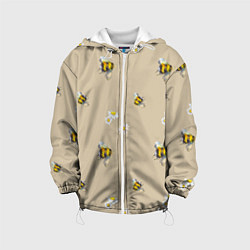 Куртка с капюшоном детская Цветы Ромашки и Пчёлы, цвет: 3D-белый