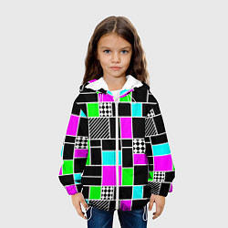 Куртка с капюшоном детская Неоновый геометрический узор на черном, цвет: 3D-белый — фото 2