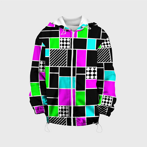 Детская куртка Неоновый геометрический узор на черном / 3D-Белый – фото 1