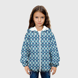 Куртка с капюшоном детская Сине-белый геометрический икат узор, цвет: 3D-белый — фото 2