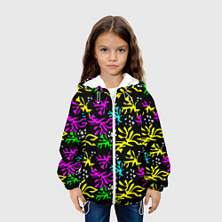 Куртка с капюшоном детская Неоновый абстрактный узор на черном фоне, цвет: 3D-белый — фото 2