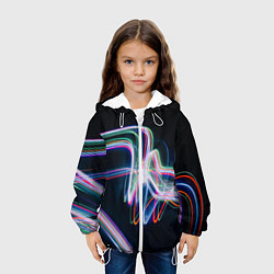 Куртка с капюшоном детская Абстрактные световые линии во тьме, цвет: 3D-белый — фото 2