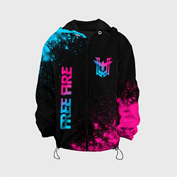 Куртка с капюшоном детская Free Fire - neon gradient: символ и надпись вертик, цвет: 3D-черный