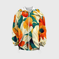 Куртка с капюшоном детская Винтажный цветочный рисунок, цвет: 3D-белый