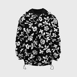 Куртка с капюшоном детская Белые цветы на чёрном фоне Белые цветы на чёрном ф, цвет: 3D-черный