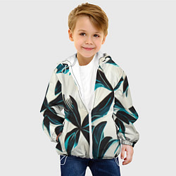 Куртка с капюшоном детская Листья тропические тёмно-синие, цвет: 3D-белый — фото 2