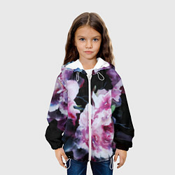 Куртка с капюшоном детская Цветы Пионы Акварель, цвет: 3D-белый — фото 2