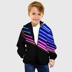 Куртка с капюшоном детская Неоновые полосы на черном, цвет: 3D-черный — фото 2