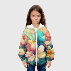 Куртка с капюшоном детская Цветочный букет нарисованный маслом, цвет: 3D-белый — фото 2