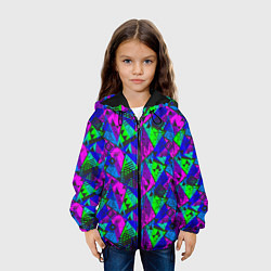 Куртка с капюшоном детская Неоновый абстрактный геометрический узор, цвет: 3D-черный — фото 2