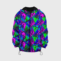 Куртка с капюшоном детская Неоновый абстрактный геометрический узор, цвет: 3D-черный