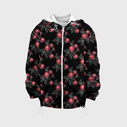 Куртка с капюшоном детская Акварельные розы на черном, цвет: 3D-белый