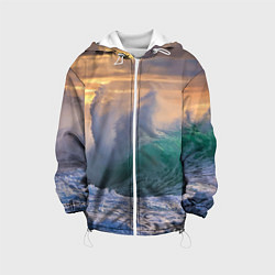 Куртка с капюшоном детская Штормовая волна, накатывающая на берег, цвет: 3D-белый