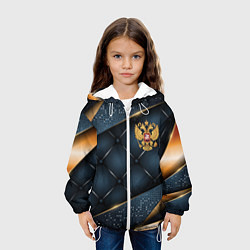 Куртка с капюшоном детская Золотой герб России на объемном фоне, цвет: 3D-белый — фото 2