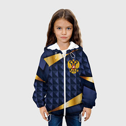 Куртка с капюшоном детская Золотой герб России на объемном синим фоне, цвет: 3D-белый — фото 2
